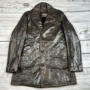 VTG Campus Studio One Leather Trench Coat Jacket 70s Fur Lined Zipout 42 Long